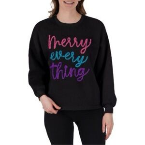 NWT State of Mine Black Sweatshirt Sparkle Christmas Merry Everything XL XXL